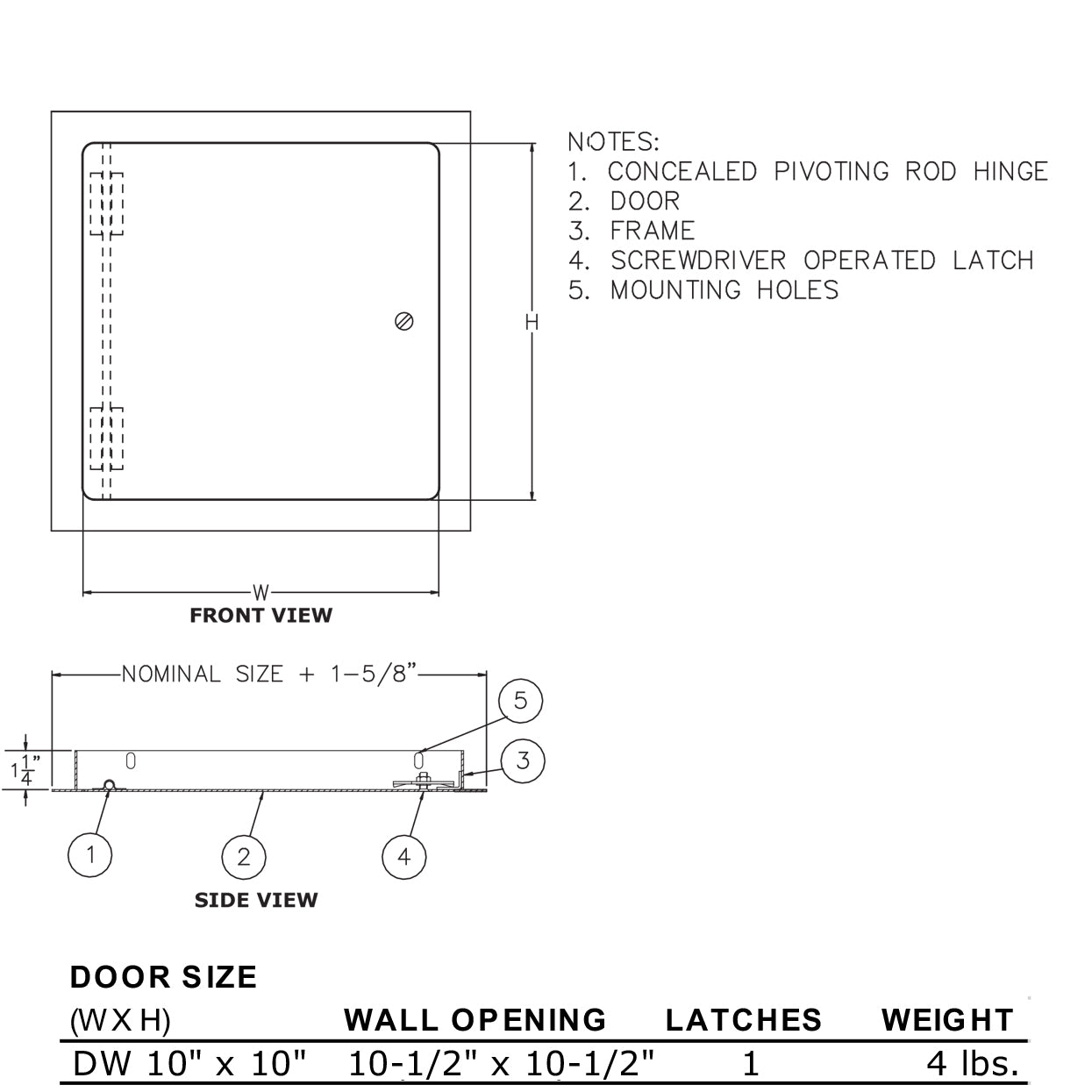 10" x 10" Metal Dry Wall Access Door, Screwdriver Latch, Prime Coat Finish