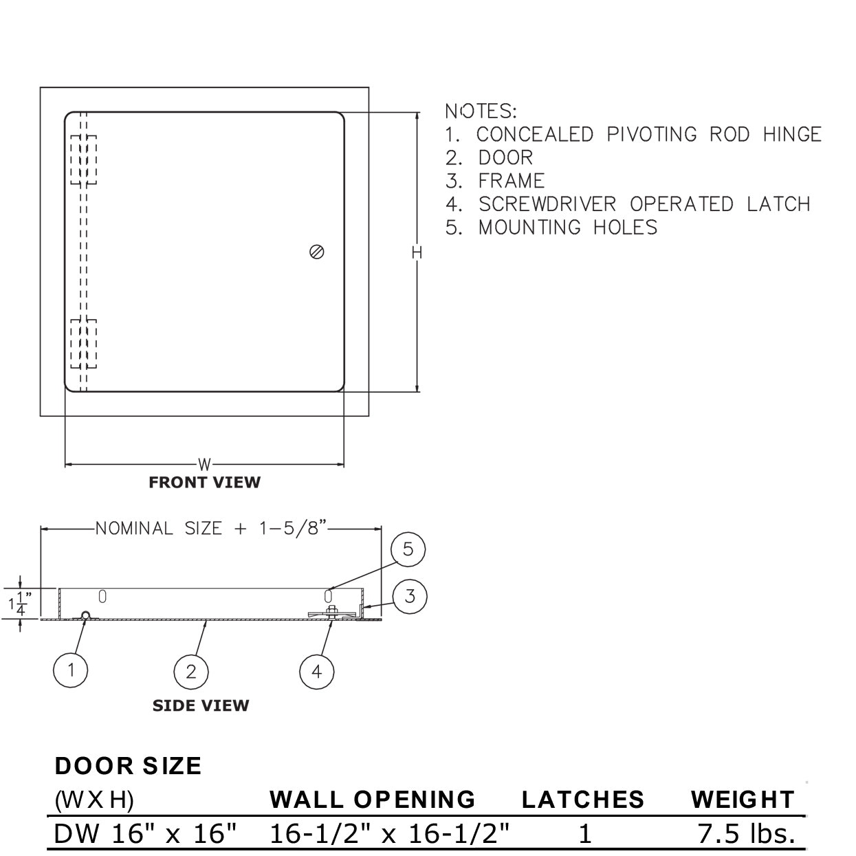16" x 16" Metal Dry Wall Access Door, Screwdriver Latch, Prime Coat Finish