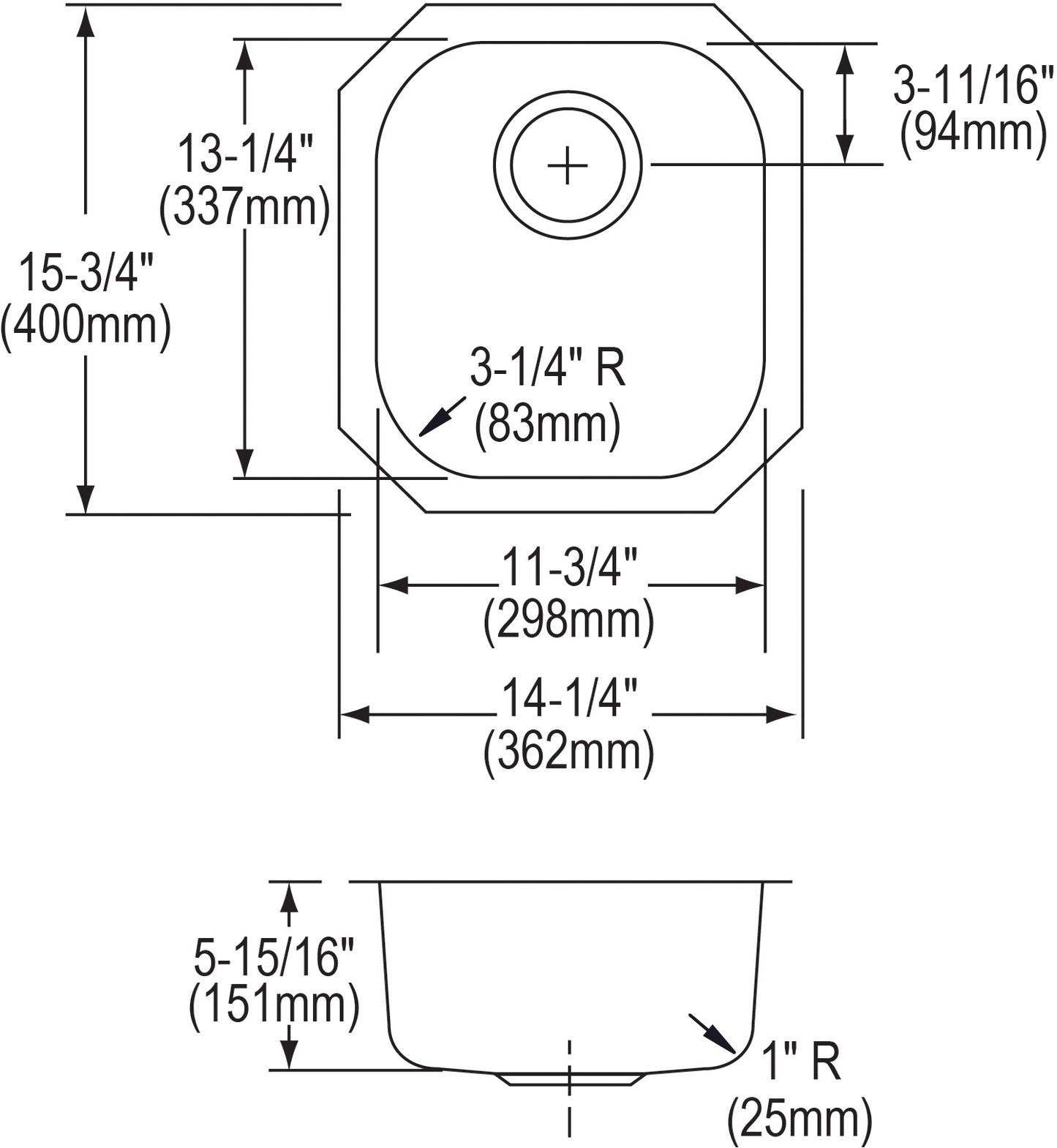 Elkay ELUH1113 - Elkay Lustertone Classic Stainless Steel, 14-1/4" x 15-3/4" x 5-15/16", Single Bowl