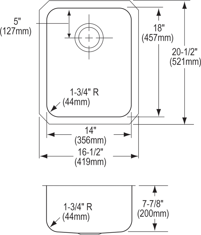 Elkay ELUH1418 - Elkay Lustertone Classic Stainless Steel, 16-1/2" x 20-1/2" x 7-7/8", Single Bowl U