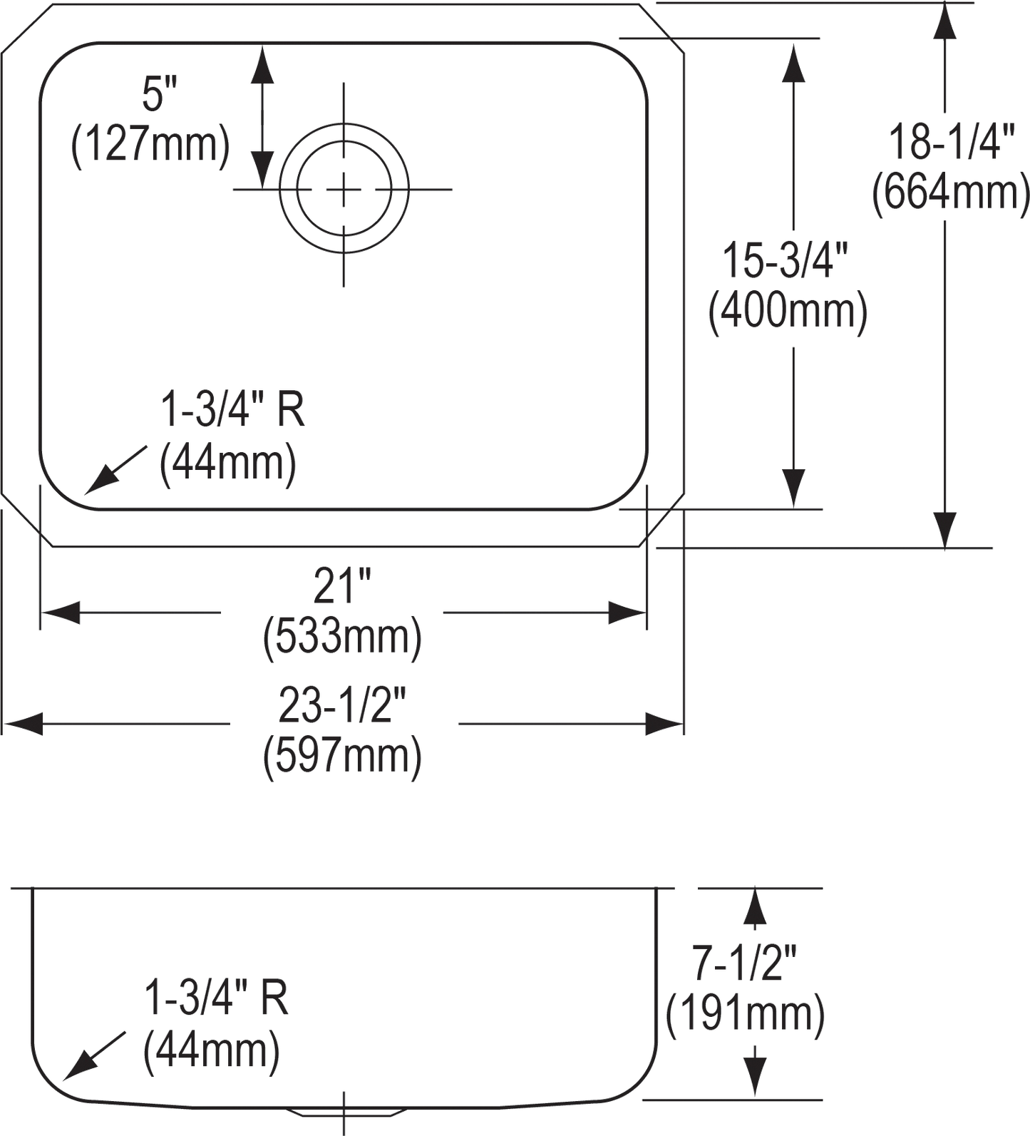 Elkay ELUH2115 - Elkay Lustertone Classic Stainless Steel 23-1/2" x 18-1/4" x 7-1/2", Single Bowl Un