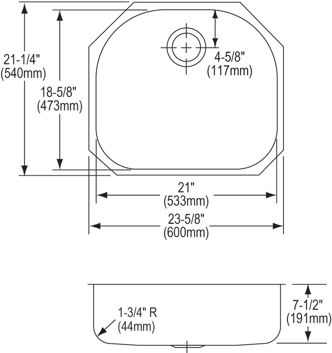 Elkay ELUH2118 - Elkay Lustertone Classic Stainless Steel 23-5/8" x 21-1/4" x 7-1/2", Single Bowl Un