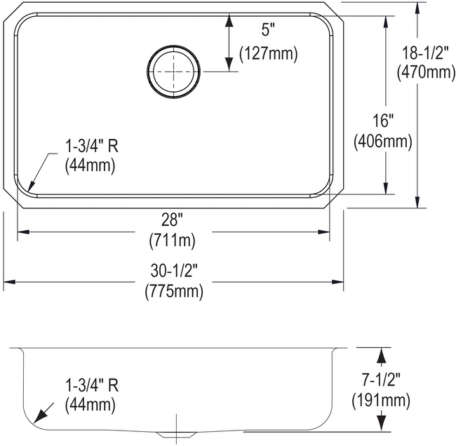 Elkay ELUH2816 - Elkay Lustertone Classic Stainless Steel, 30-1/2" x 18-1/2" x 7-1/2", Single Bowl U