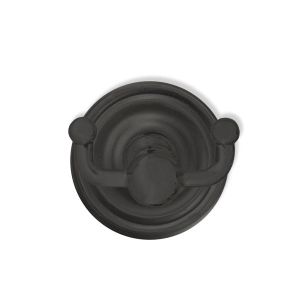 2609REGUS19 - Traditional Brass Double Hook with Rosette in Flat Black