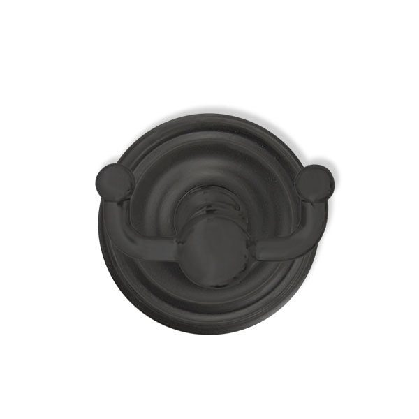 2609REGUS19 - Traditional Brass Double Hook with Rosette in Flat Black