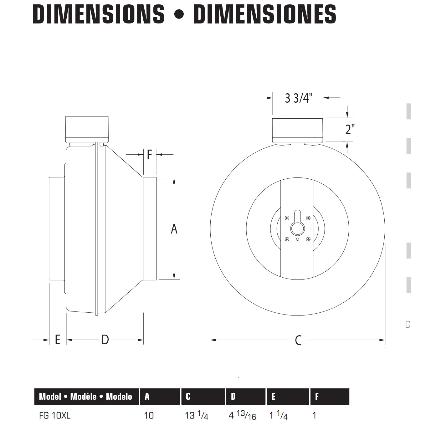 Fantech FG10XL - 10" Inline Centrifugal Duct Fan, Metal Housing