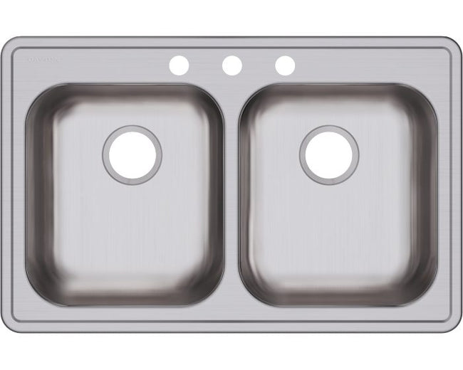 Elkay GE233213 - Dayton Stainless Steel 33" x 21-1/4" x 5-3/8", Equal Double Bowl Drop-in Sink
