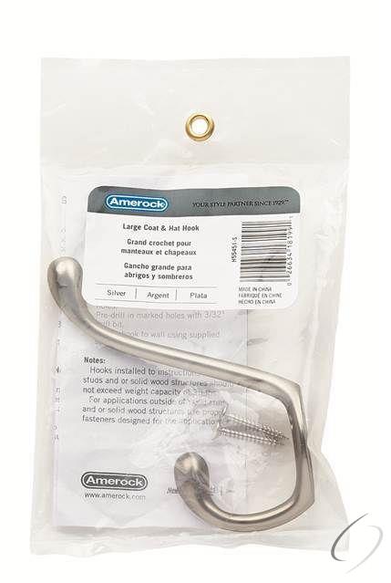 H55451S-4PACK Pack of 4 Large Coat and Hat Hook Silver Finish