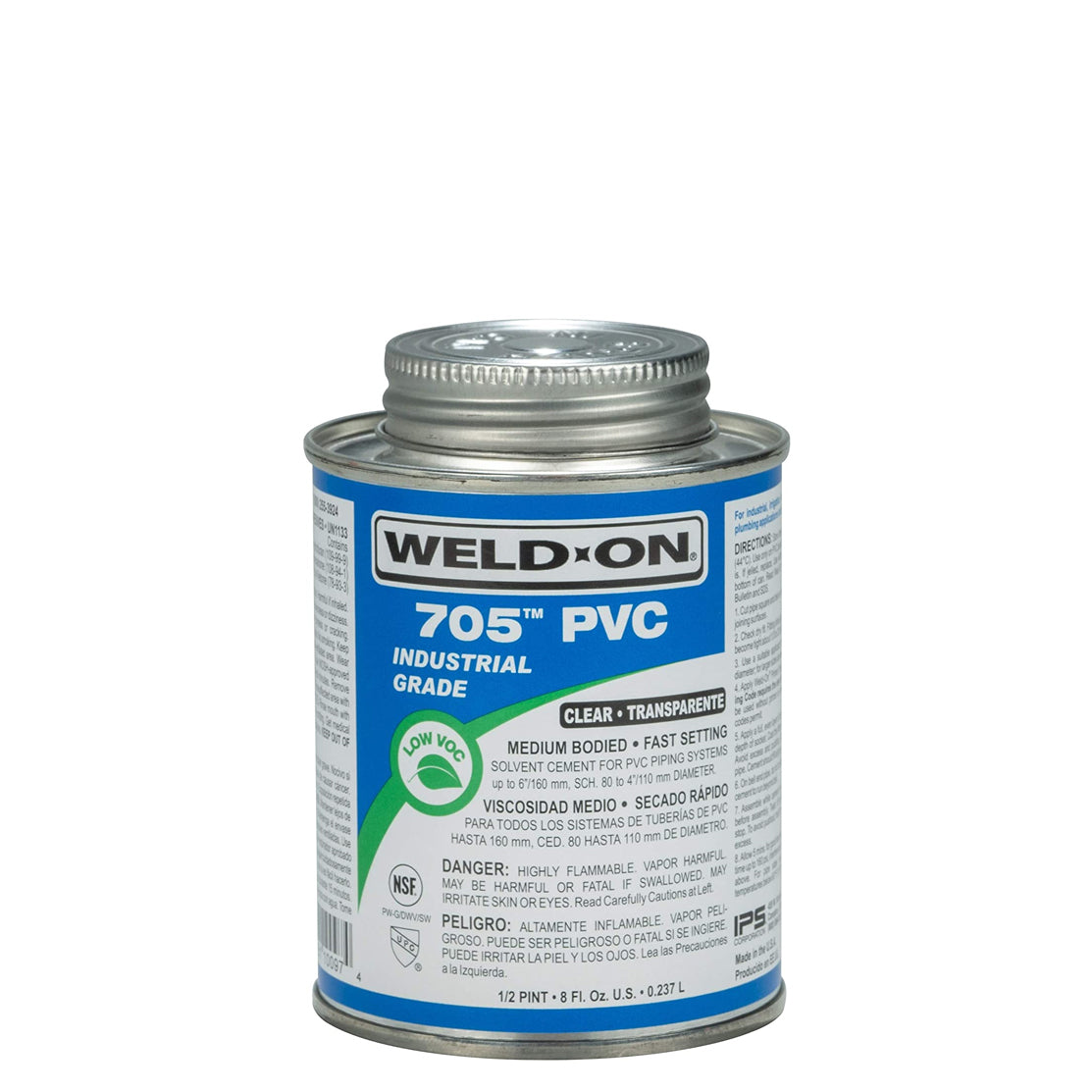 Weld-On 10097 - 705 PVC Clear Medium Bodied Fast Setting Solvent Cement - 1/2 Pint