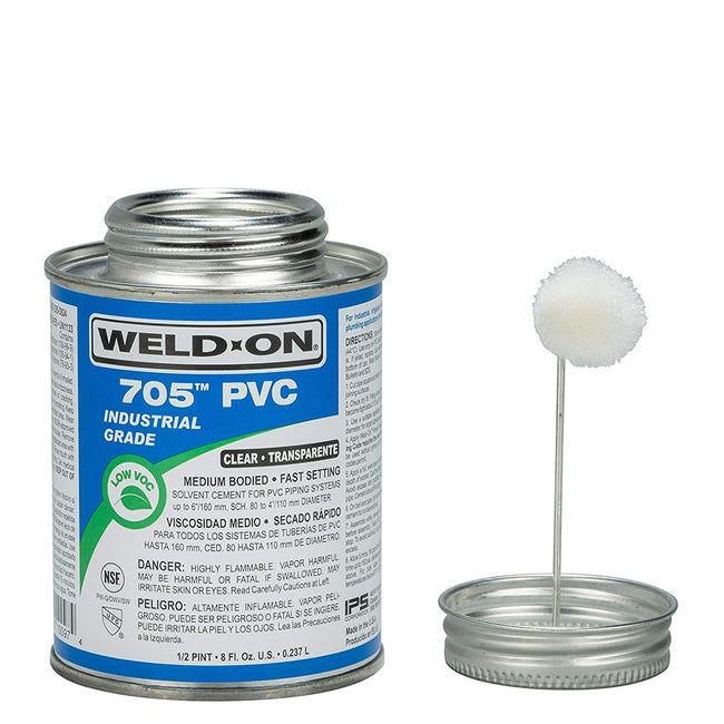 Weld-On 10097 - 705 PVC Clear Medium Bodied Fast Setting Solvent Cement - 1/2 Pint