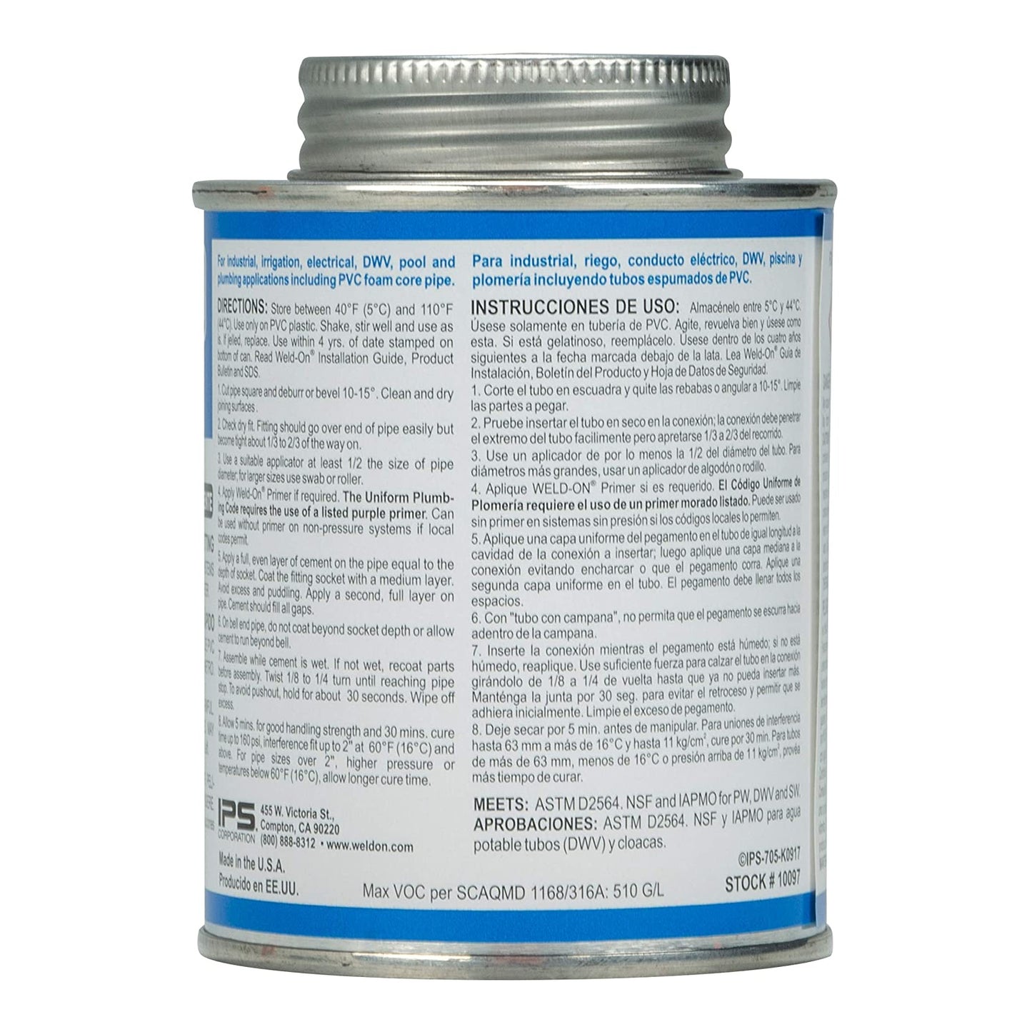 Weld-On 10097 - 705 PVC Clear Medium Bodied Fast Setting Solvent Cement - 1/2 Pint