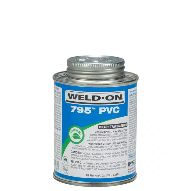 Weld-On 10282 - 795 Flexible PVC Clear Medium Bodied Fast Setting Solvent Cement - 1/2 Pint