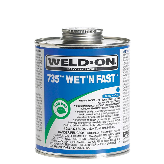 Weld-On 735 CPVC - PVC Wet N Fast Blue Medium Bodied Extremely Fast Setting - 1 Quart
