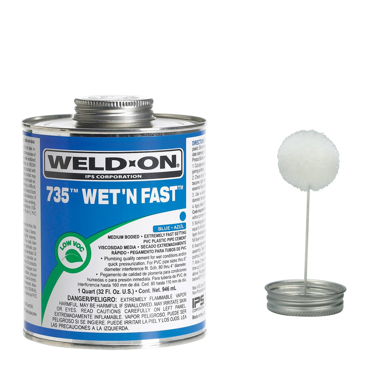 Weld-On 735 CPVC - PVC Wet N Fast Blue Medium Bodied Extremely Fast Setting - 1 Quart