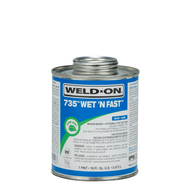 Weld-On 735 CPVC - PVC Wet N Fast Blue Medium Bodied Extremely Fast Setting - 1 Pint