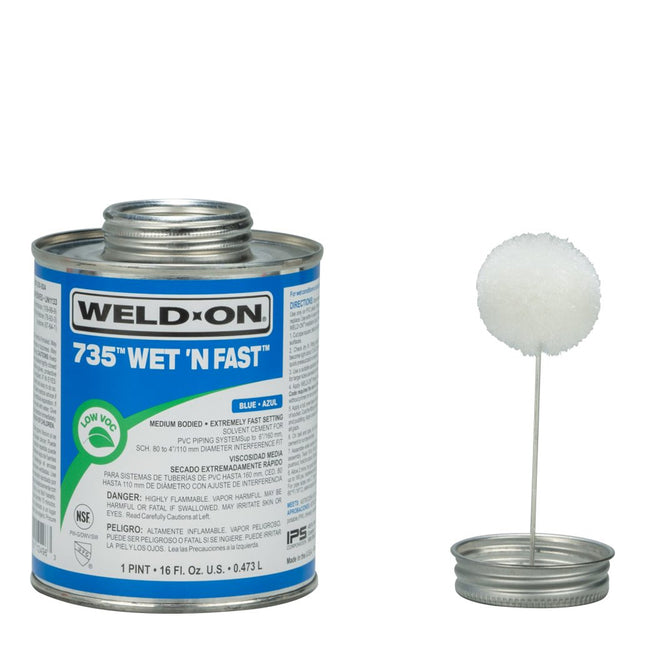 Weld-On 735 CPVC - PVC Wet N Fast Blue Medium Bodied Extremely Fast Setting - 1 Pint