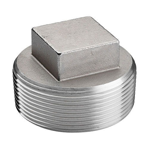 K417-08 - 1/2" Threaded Cored Square Head Plug, 304 Stainless Steel