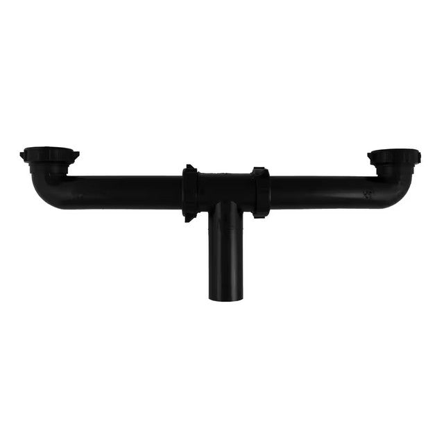 130-16B - Center Outlet Continuous Waste - 1-1/2" Slip-Joint - Baffle Tee - Black - 16"