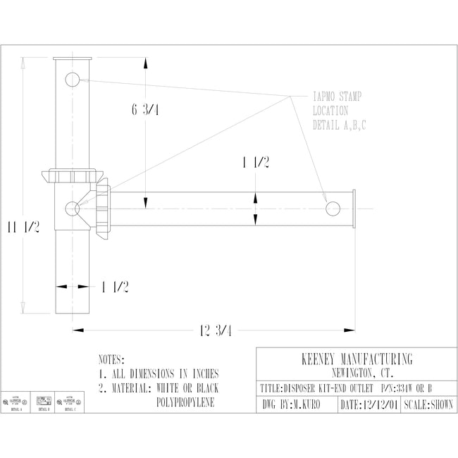 334W  - 1-1/2" Disposer Drain Kit - White Polypropylene