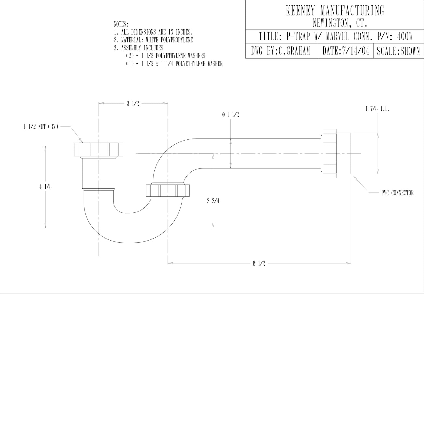 400W - 1-1/2" P-Trap with Reducing Washer - White