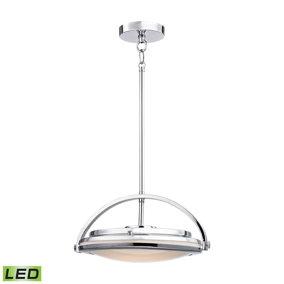 ELK Lighting LC411-PW-15 - Quincy 13" Wide 1-Light Pendant in Chrome with White Glass Diffuser - Int