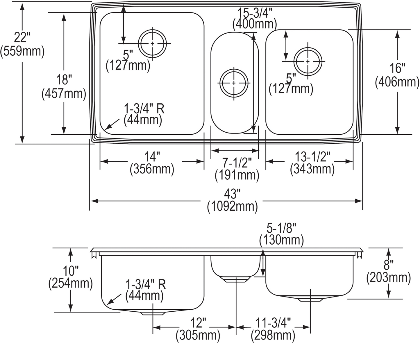 Elkay LGR43223 - LGR43223 Elkay Lustertone Classic Stainless Steel 43" x 22" x 10", Triple Bowl Drop
