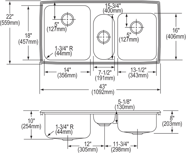 Elkay LGR43223 - LGR43223 Elkay Lustertone Classic Stainless Steel 43" x 22" x 10", Triple Bowl Drop