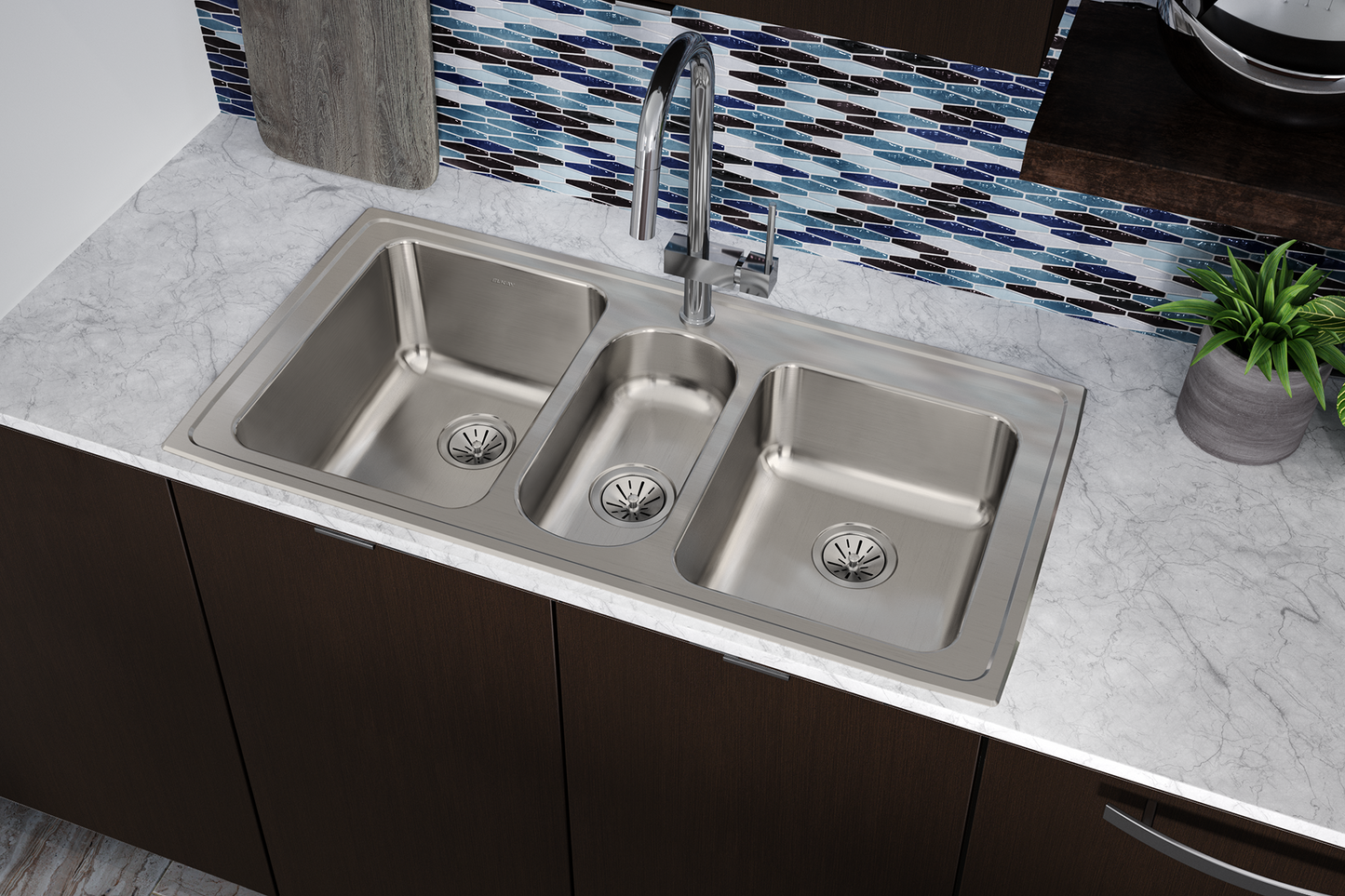 Elkay LGR43224 - Elkay Lustertone Classic Stainless Steel 43" x 22" x 10", Triple Bowl Drop-in Sink