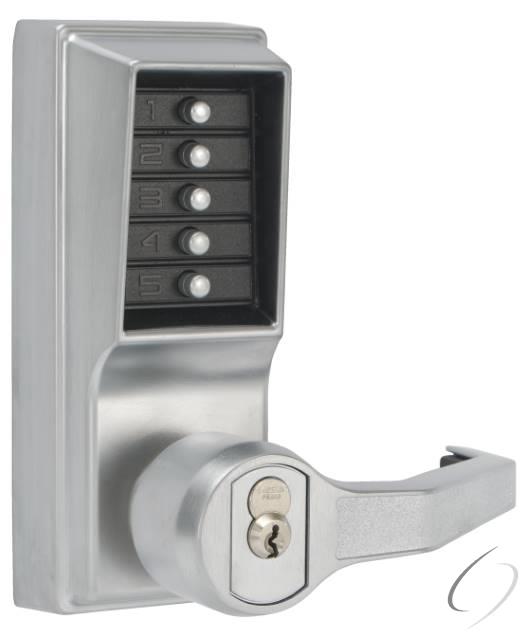 Left Hand Mechanical Pushbutton Lever Lock with Key Override; Best Prep and 2-3/4" Backset Satin Ch