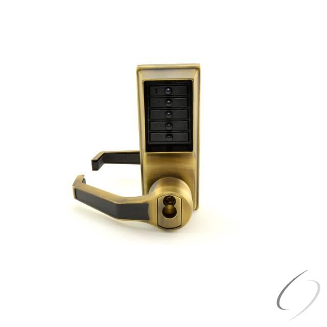 Left Hand Mechanical Pushbutton Lever Lock with Key Override; Schlage Prep and 2-3/4" Backset Antiqu