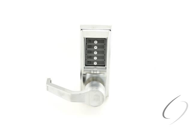 Left Hand Mechanical Pushbutton Exit Trim Lever Lock; Combination Only Satin Chrome Finish