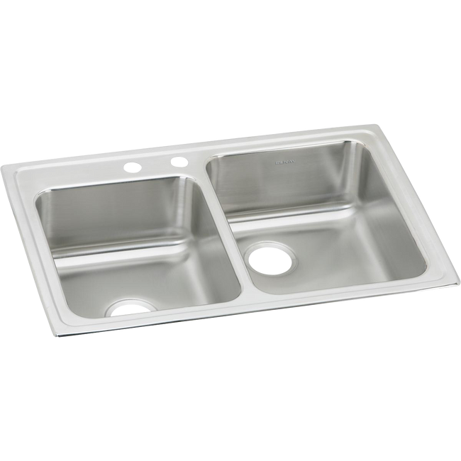Elkay LR250L2 - Elkay Lustertone Classic Stainless Steel 33" x 22" x 7-7/8", Offset Double Bowl Drop