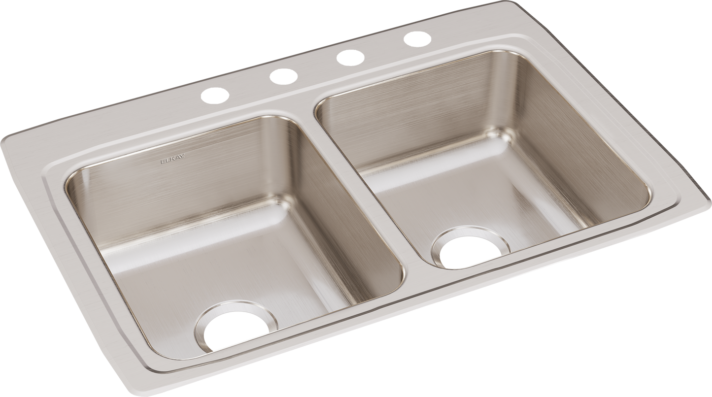 Elkay LR33224 - Elkay Lustertone Classic Stainless Steel 33" x 22" x 8-1/8", Equal Double Bowl Drop-
