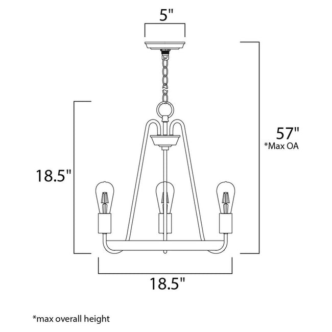 Maxim 11733BKSN - Haven 3 Light 19" Chandelier