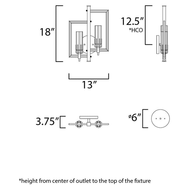 Maxim 16115CLBKAB - Flambeau 2 Light 18" Wall Sconce