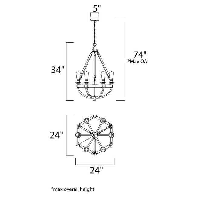 Maxim 20335WOBZ - Lodge 6 Light 34" Chandelier