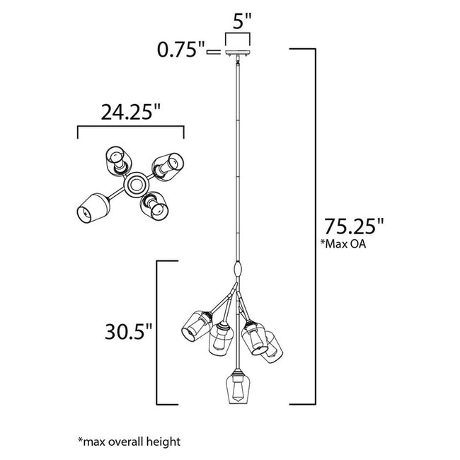 Maxim 26343CLABBK - Savvy 5 Light 31" Pendant