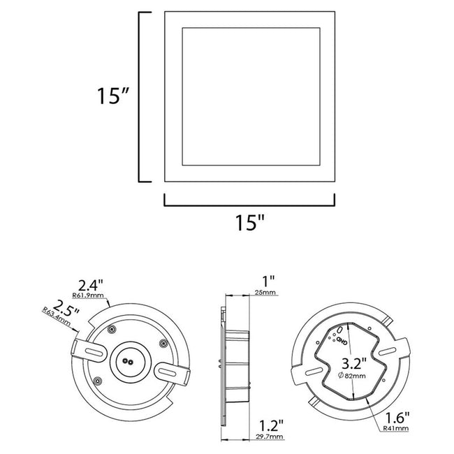 Maxim 58738WTBK - Wafer 1 Light 15" Square LED Flush Mount - 3000K