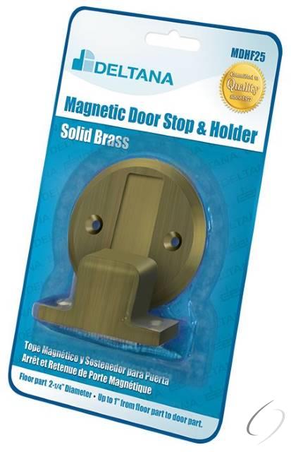 MDHF25BP5 Magnetic Door Holder Flush 2-1/2" Diameter Blister Pack; Antique Brass Finish