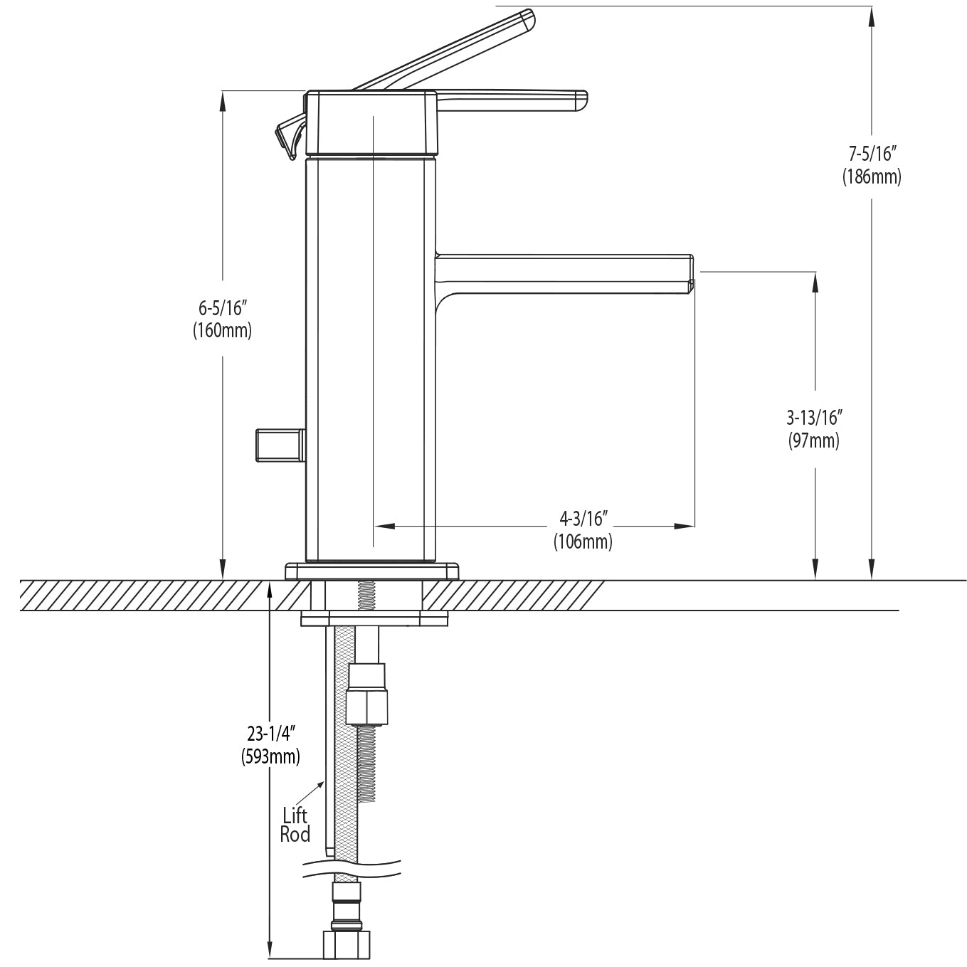 90 Degree OneHandle Open Waterway Bathroom Faucet