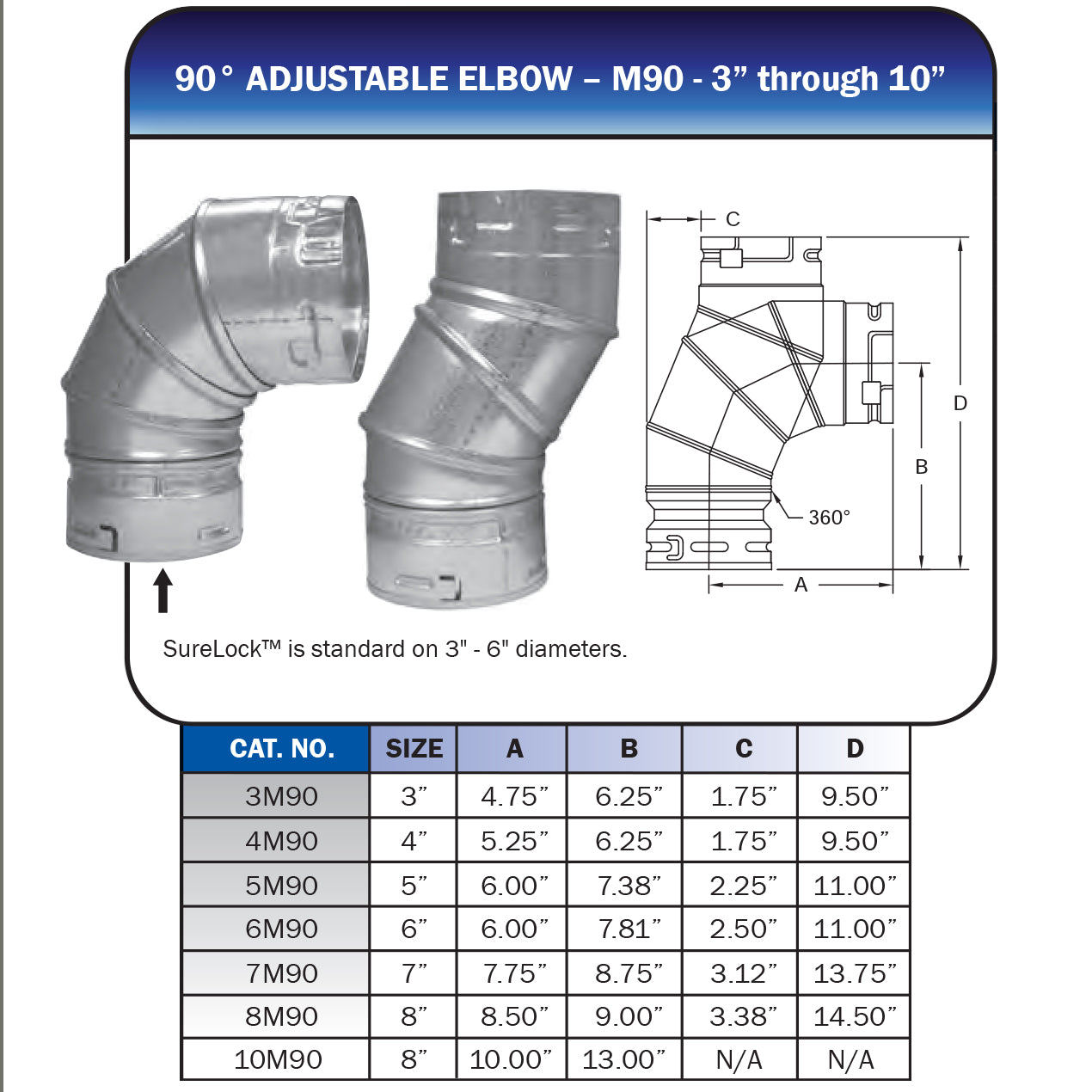 7M90 - 90 Degree Gas Vent Adjustable Elbow - 7 Inch