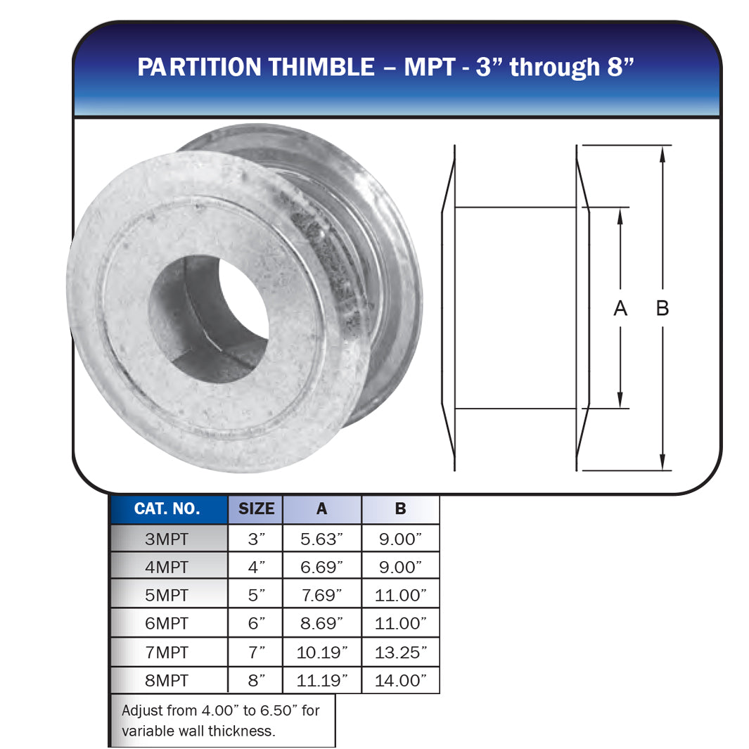 4MPT - 4" Type B Gas Vent Partition / Wall Thimble