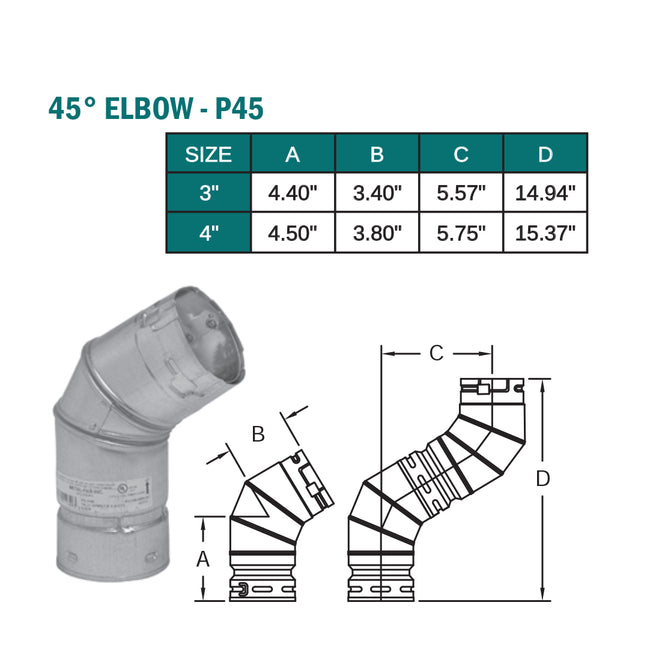 4P45 - Biomass / Pellet 45 Degree Elbow - 4"