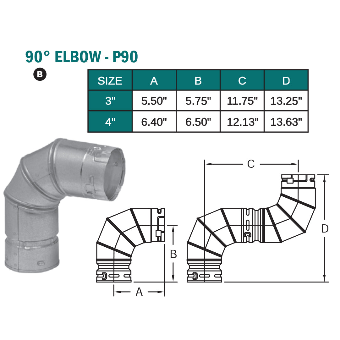4P90 - Biomass / Pellet 90 Degree Elbow - 4"