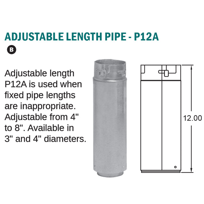 4P12A - Biomass / Pellet Adjustable Pipe Length - 4" x 12"