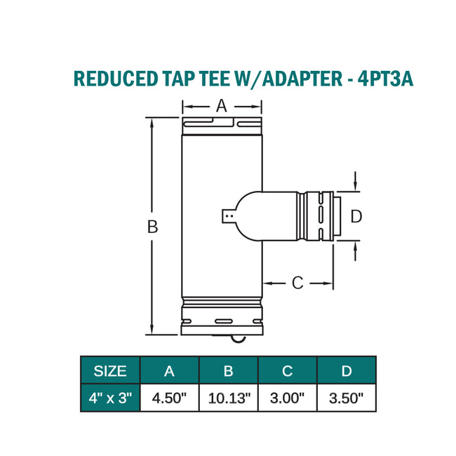 4PT3A - Biomass / Pellet Reduced Tap Tee with Adapter - 4" x 3"