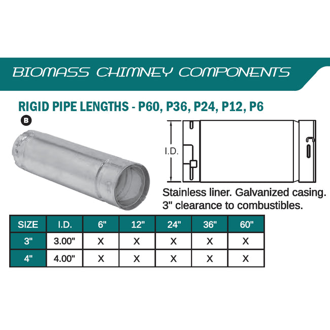 4P12 - Biomass / Pellet Rigid Pipe Length - 4" x 12"
