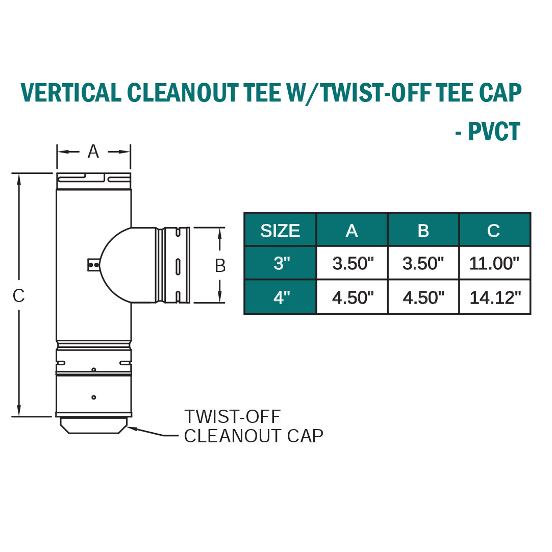 4PVCT - Biomass / Pellet Vertical Cleanout Tee with Twist-Off Cap - 4"