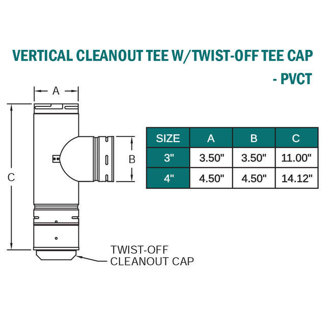 4PVCT - Biomass / Pellet Vertical Cleanout Tee with Twist-Off Cap - 4"