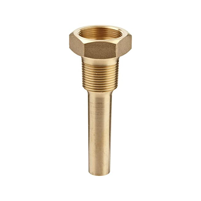 Miljoco W35B Brass Thermowell for Industrial Thermometer, 3-1/2" Brass Stem, 70-400 F Range, 3/4" NPT Connection